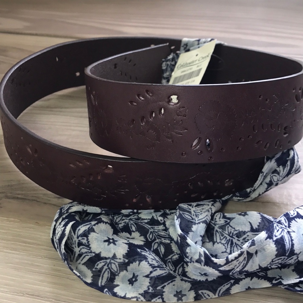 Coldwater Creek Brown Leather Belt w/ Silk Ties - Picture 3 of 8